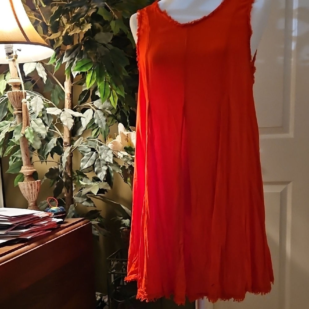 Ecote Red Ruffled Scoop Neck Mini Dress